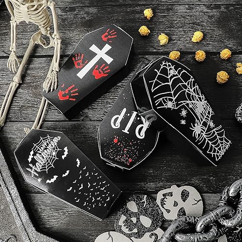 Miniatura 5 de Caja de ataúd de Halloween de 16 piezas, ataúdes funerarios de papel, caja de ataúd de 12 x 11.4 pulgadas, cuencos de ataúd, ataúd de juguete de