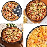 Vista 8 de Sartén de acero para pizza para horno, sartén para pizza con agujeros de 12 pulgadas, bandeja redonda antiadherente para hornear pizza, bandeja