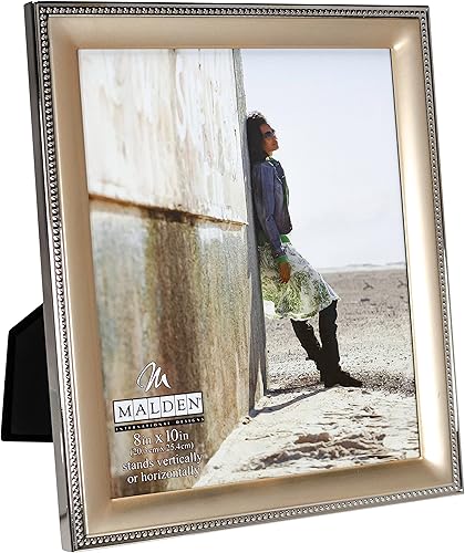 Miniatura 5 de Portarretrato Malden International Designs clásico en dos tonos con cuentas de metal, Plateado, 4x6
