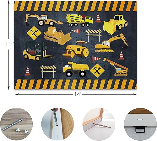 Miniatura 5 de Nogrit Lienzo decorativo para pared de 14 x 11 pulgadas, diseño de excavadores de construcción infantil, tractores, vehículos, decoración temática
