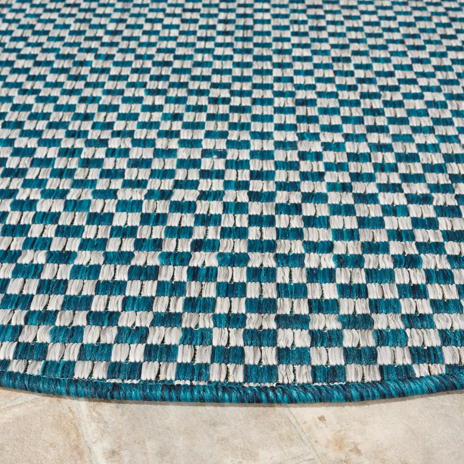SAFAVIEH Courtyard Collection 4' Round Turquoise / Light Grey CY8653 Indoor-Outdoor Waterproof Easy-Cleaning Patio Backyard Mudroom Area-Rug