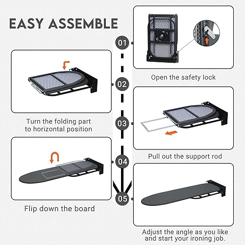 Wall Mounted Ironing Board,Space-Saving Compact Wall Mount Fold Down Iron Board for Laundry Room, 36" x 12", Black(Black)