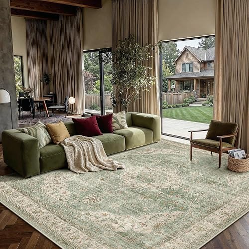 PureCozy Vintage Tapis Salon 200x300cm Chambre Vert Grand Rug - 3