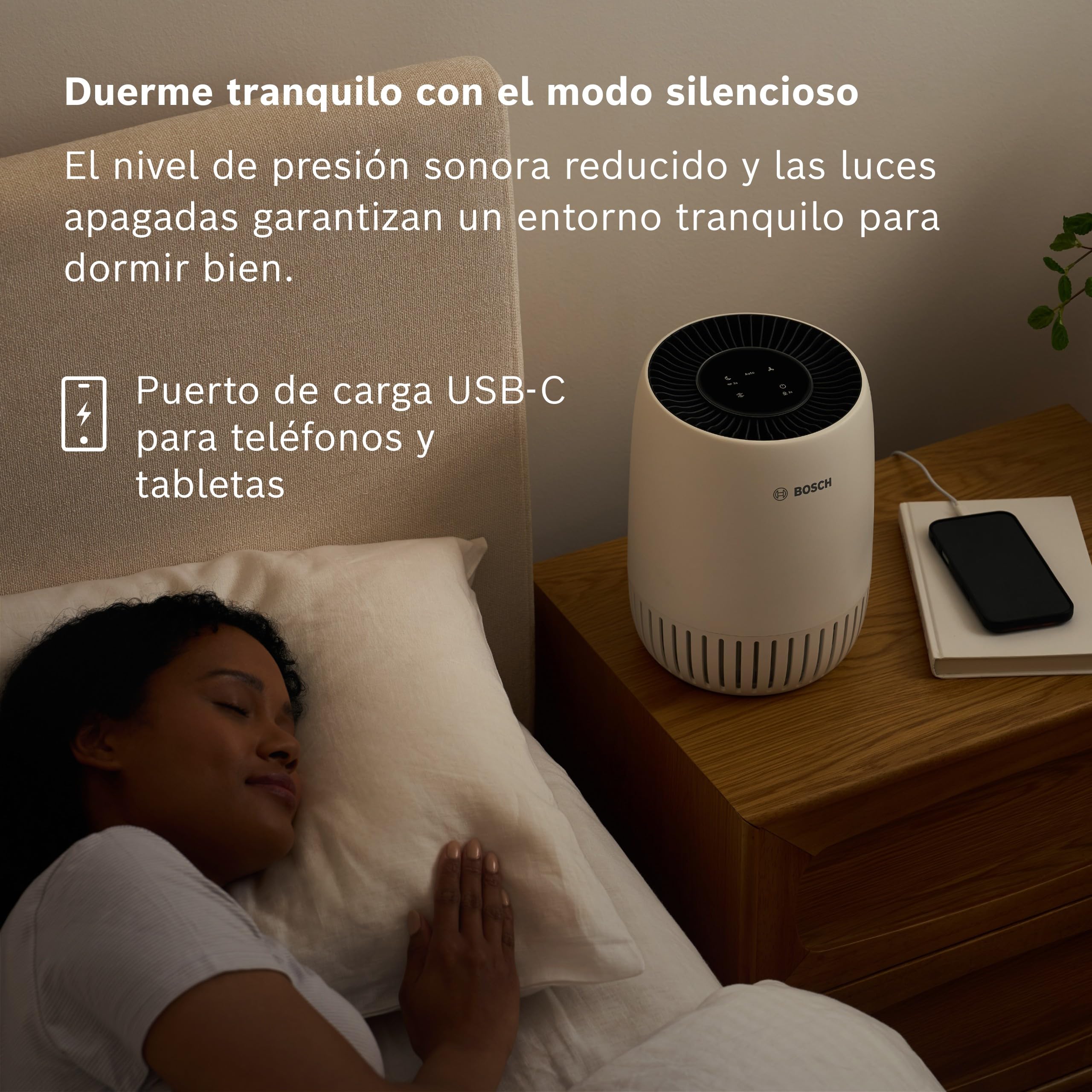 Bosch Air 1000 Purificador de Aire - Elimina contaminantes, incluye filtro de aire y modo silencioso (< 25 dB(A)) - para superficies de hasta 23 m² - con modo automático - CADR: 100 m³/h