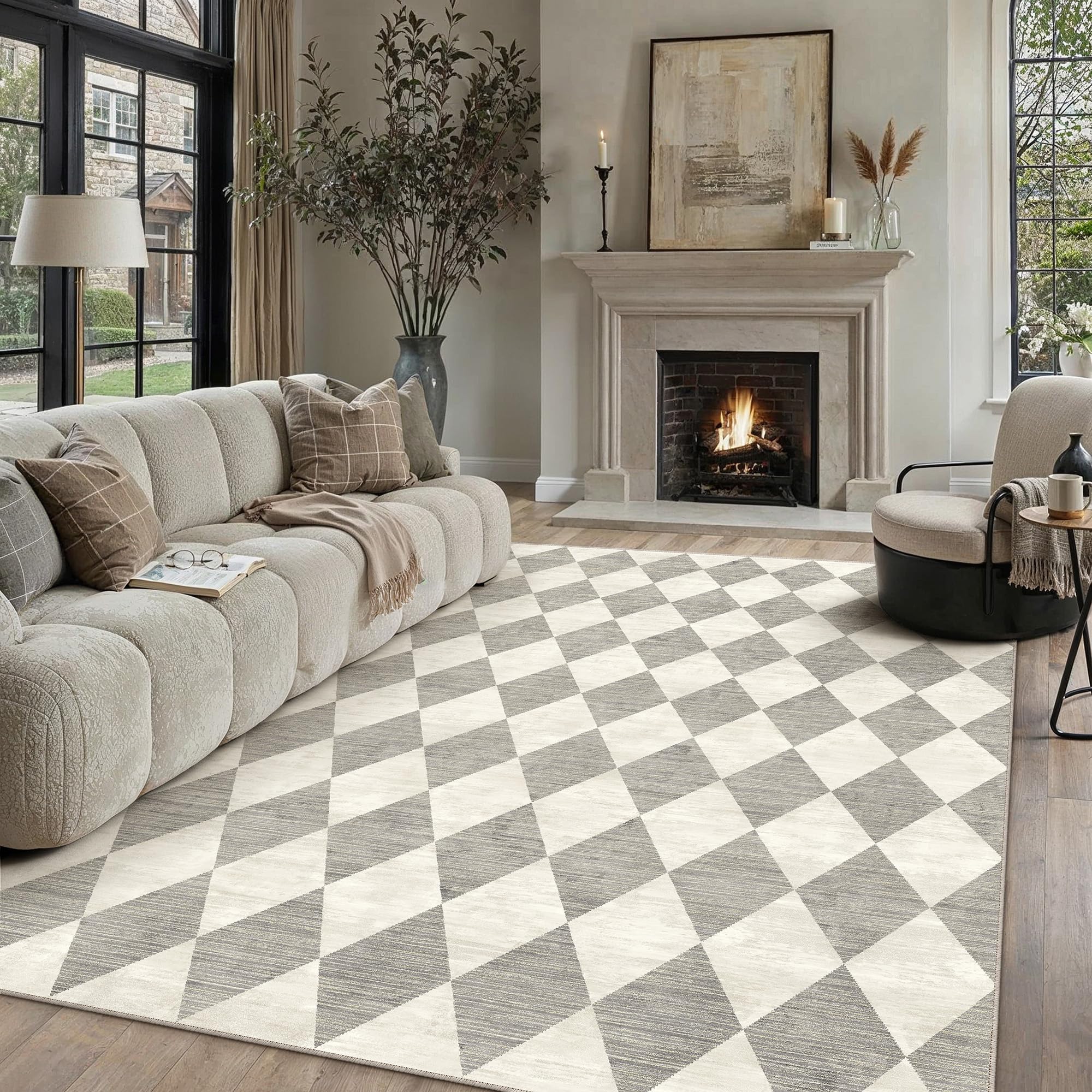 PureCozy Teppich Wohnzimmer Esszimmer BüRo Kurzflor Groß Rug Rautenmuster Geometrisches