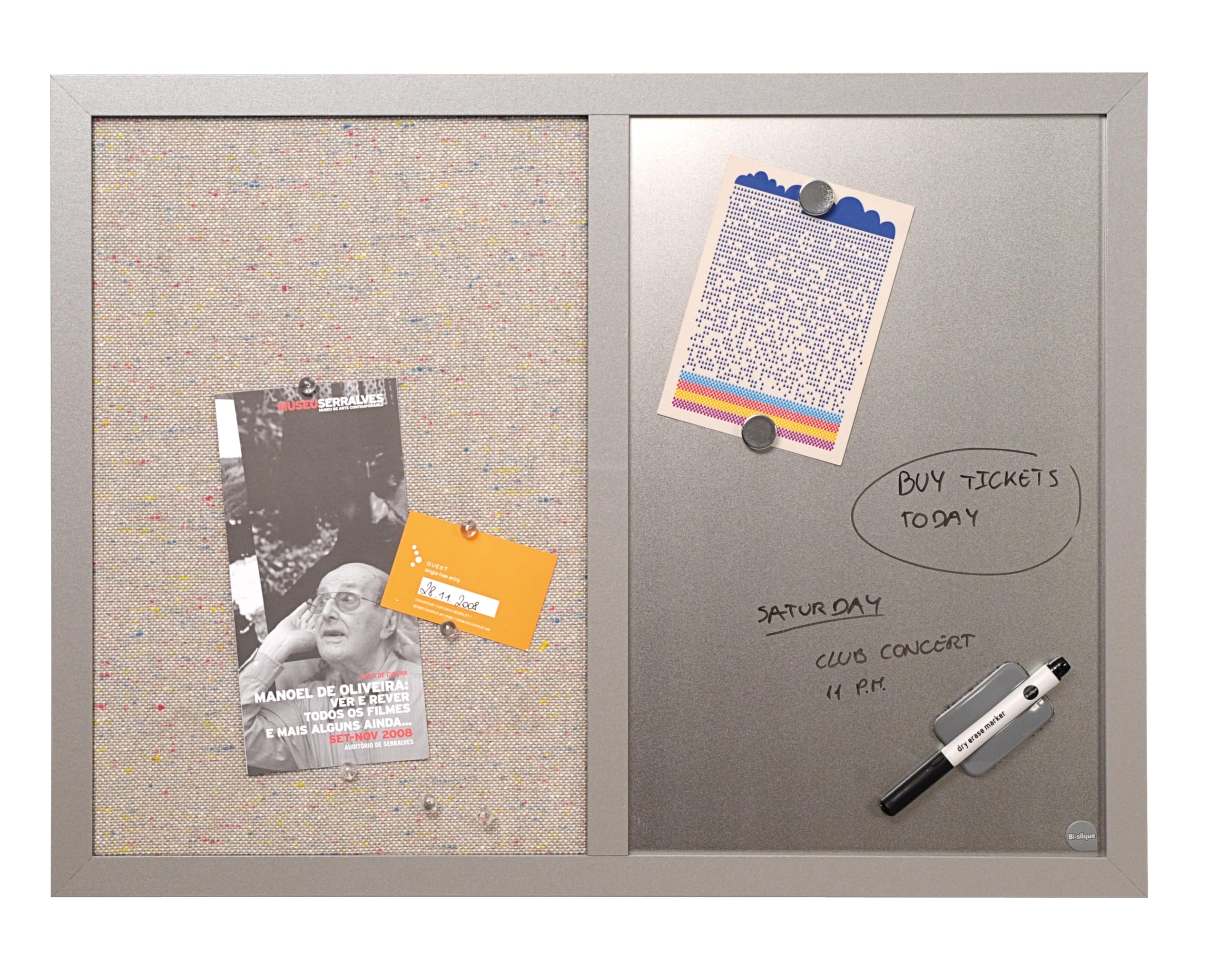 Bi-Office Lavender - Tableau Mixte, d'Affichage en Tissu Perle et Magnétique Argent, 60 x 45 cm, Cadre en MDF Perle