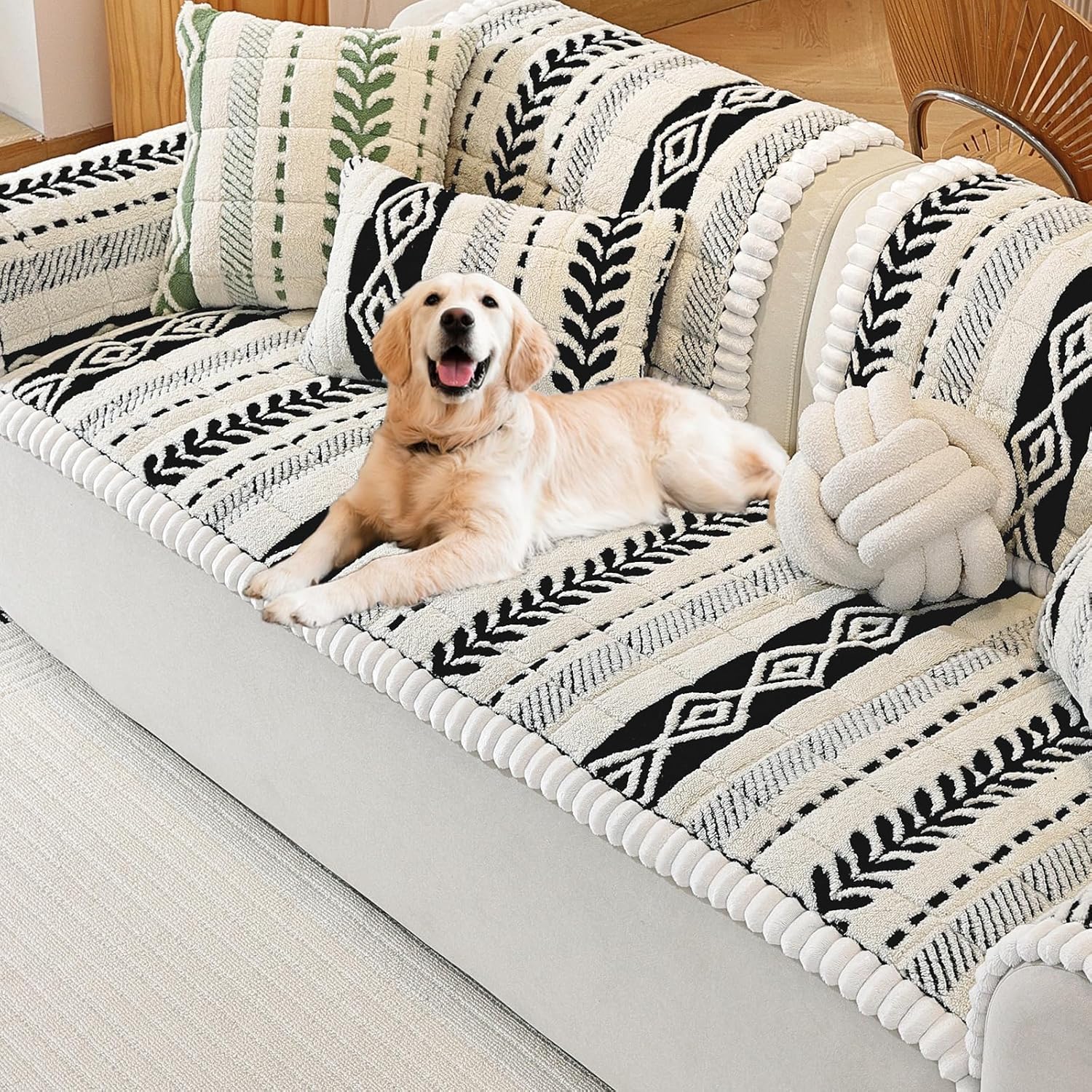 Couch Cover for Dogs, Washable Non-Slip Boho Geometric Pet Sofa Protector, Soft Sofa Slipcovers Cushion Protector for Dogs and Cats. (Light Gray, 27.6" x 82.7" x 1.5")