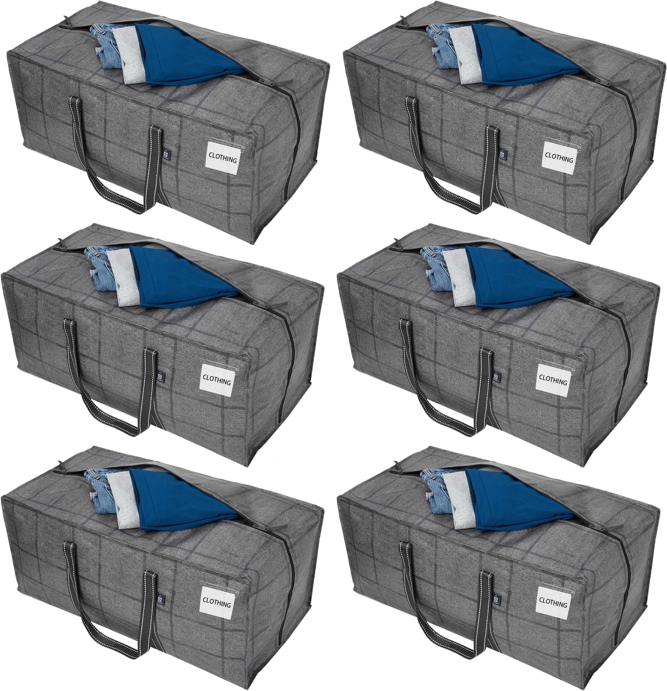 VENO 6 Pack Heavy Duty Extra Large Storage Bag, Moving Bag, Clothes Organizer, for Blanket, Comforter, Bedroom Closet, Dorm Room Essentials, Moving Supplies, Storage Tote (BLK Windowpane, 6 Pack)