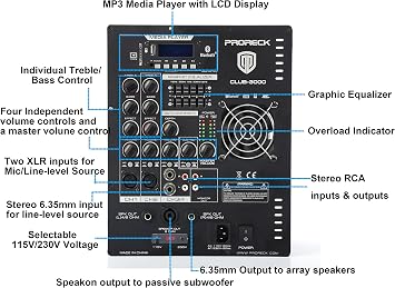 PRORECK Club AB 12-Inch DJ/Powered PA Speaker System Combo Set with Bluetooth/USB/SD Card/Remote Control (Active Subwoofer and 8X Array Speakers Set)