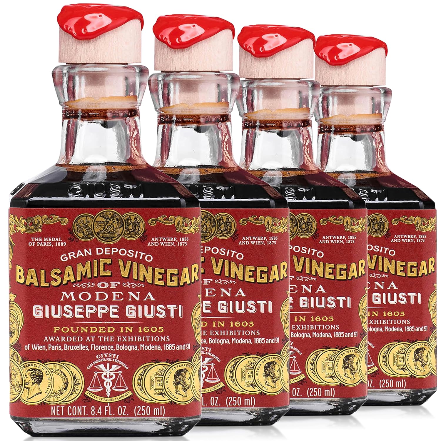 Giusti Italian Balsamic Vinegar of Modena IGP - 3 Gold Medals, Rich & Thick Gran Deposito Aceto Balsamico di Modena for Salads, Cheese & Finishing Touches, Made in Italy – 8.45 fl oz/250 ml -Pack of 1