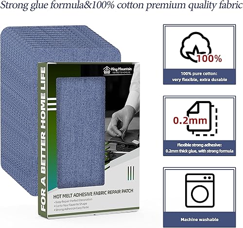 Vista 97 de KING MOUNTAIN Parche de reparación termoadhesivo, paquete de 20 piezas, parche de reparación termoadhesivo 100% algodón, 3 x 4-1/4 con pegamento