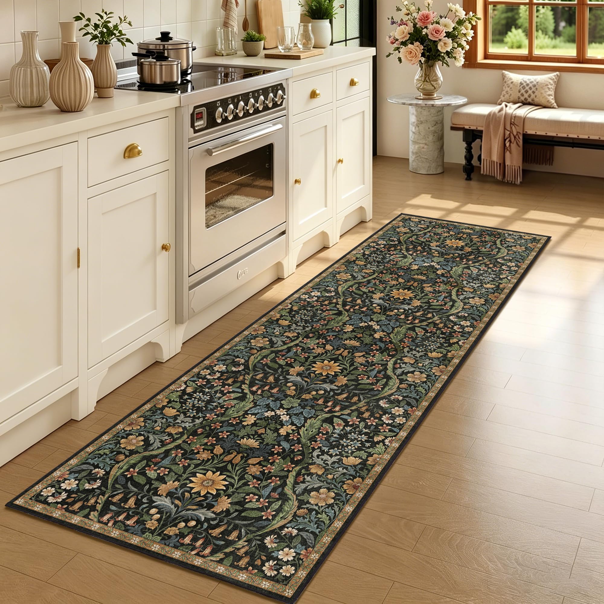 2x6 Floral Runner Rug for Kitchen Washable Hallway Runner Rug