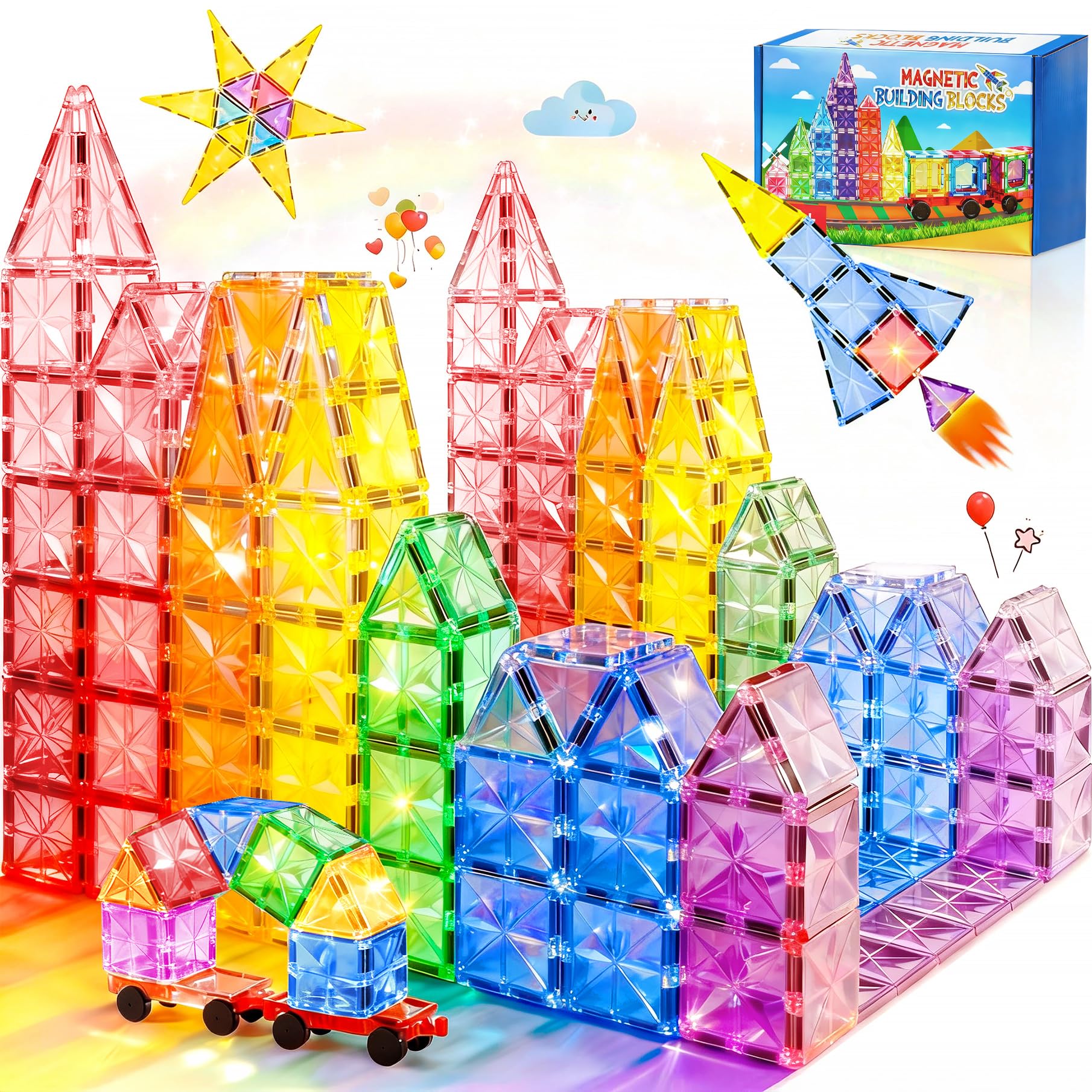 COOLJOYA Costruzioni Magnetiche 42 Pezzi per Bambini 2-8 Anni, Magneti Giochi Montessori