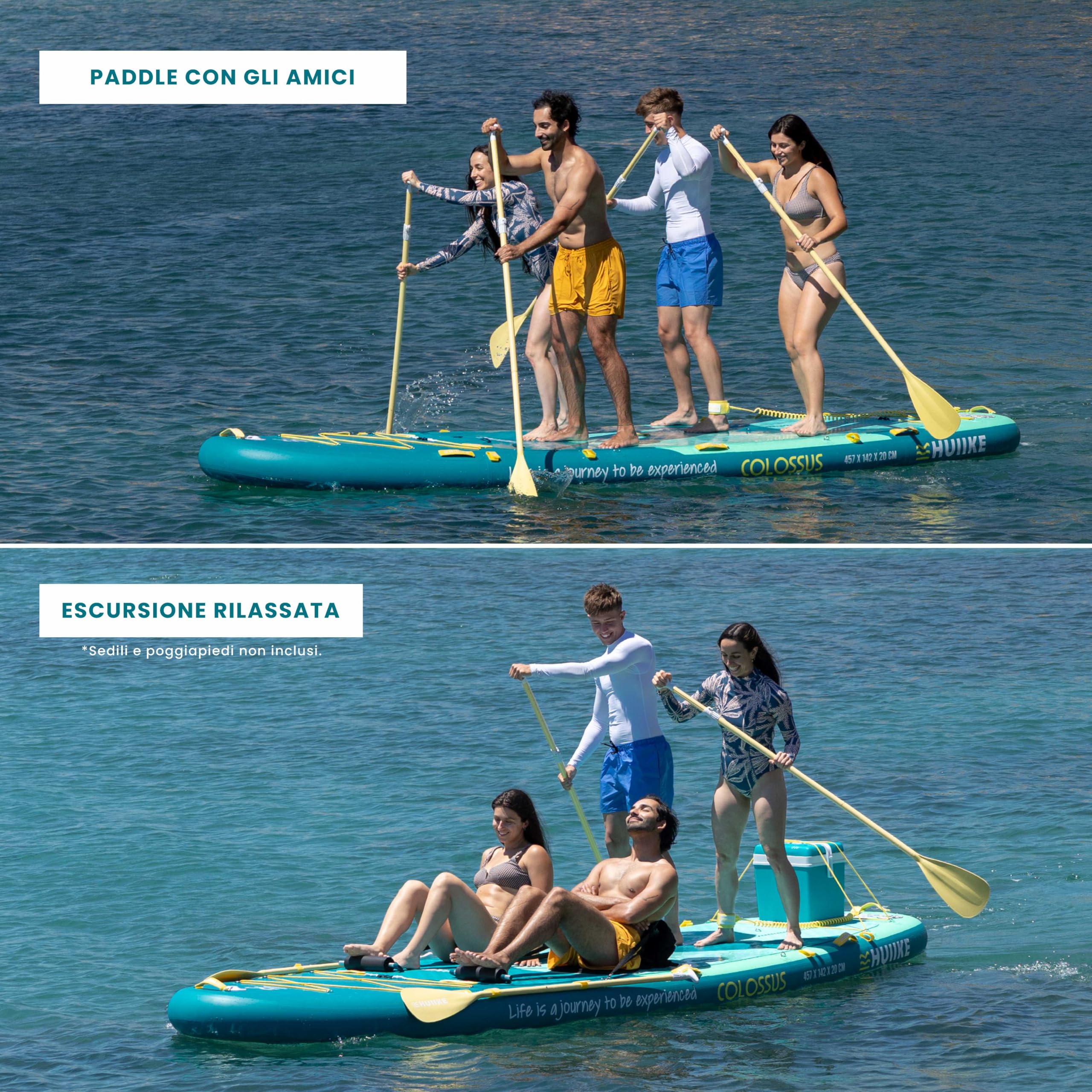 HUIIKE Tavola SUP Gonfiabile Adulti 15' per 4 Persone con Accessori Inclusi, 4 Pagaie, 2 Pompe, Pinne, Leash, Sacca. Stand Up Paddle Board Grande Stabilità e Resistenza. Supporta 480 kg