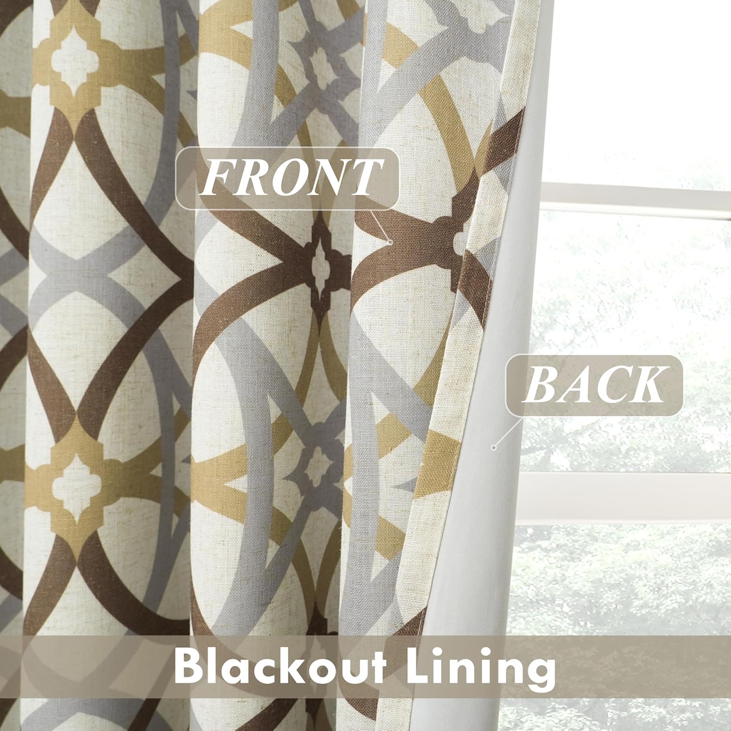 DriftAway Alexander Blackout Valances for Windows Thermal Insulated Kitchen Topper Geometric Moroccan Mid Century Pattern Match Thick Bathroom Curtain Valance Rod Pocket 52 Inch by 14 Inch Linen Brown