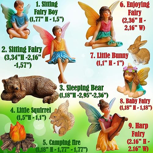 Miniatura 3 de Mood Lab Fairy Garden - Accesorios de figuras de hadas en miniatura - Kit de camping de 9 piezas - Juego para decoración al aire libre o de la casa