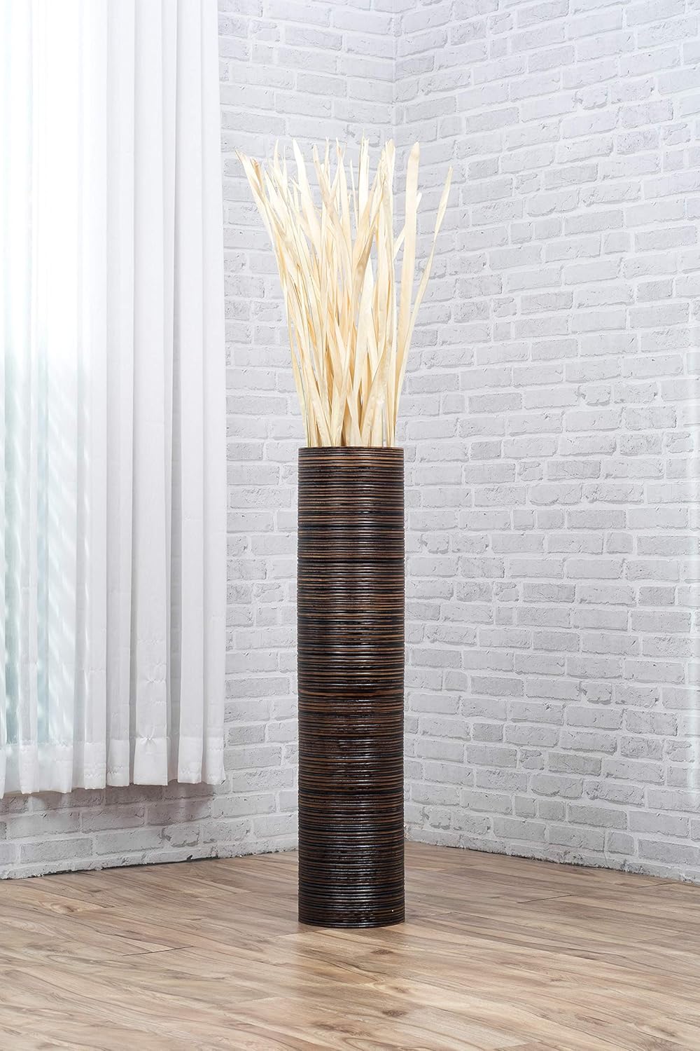 Leewadee Large Brown Home Decor Floor Vase – Wooden 36 inches Tall Farmhouse Decor Flower Holder for Fake Plant and Pampas Grass