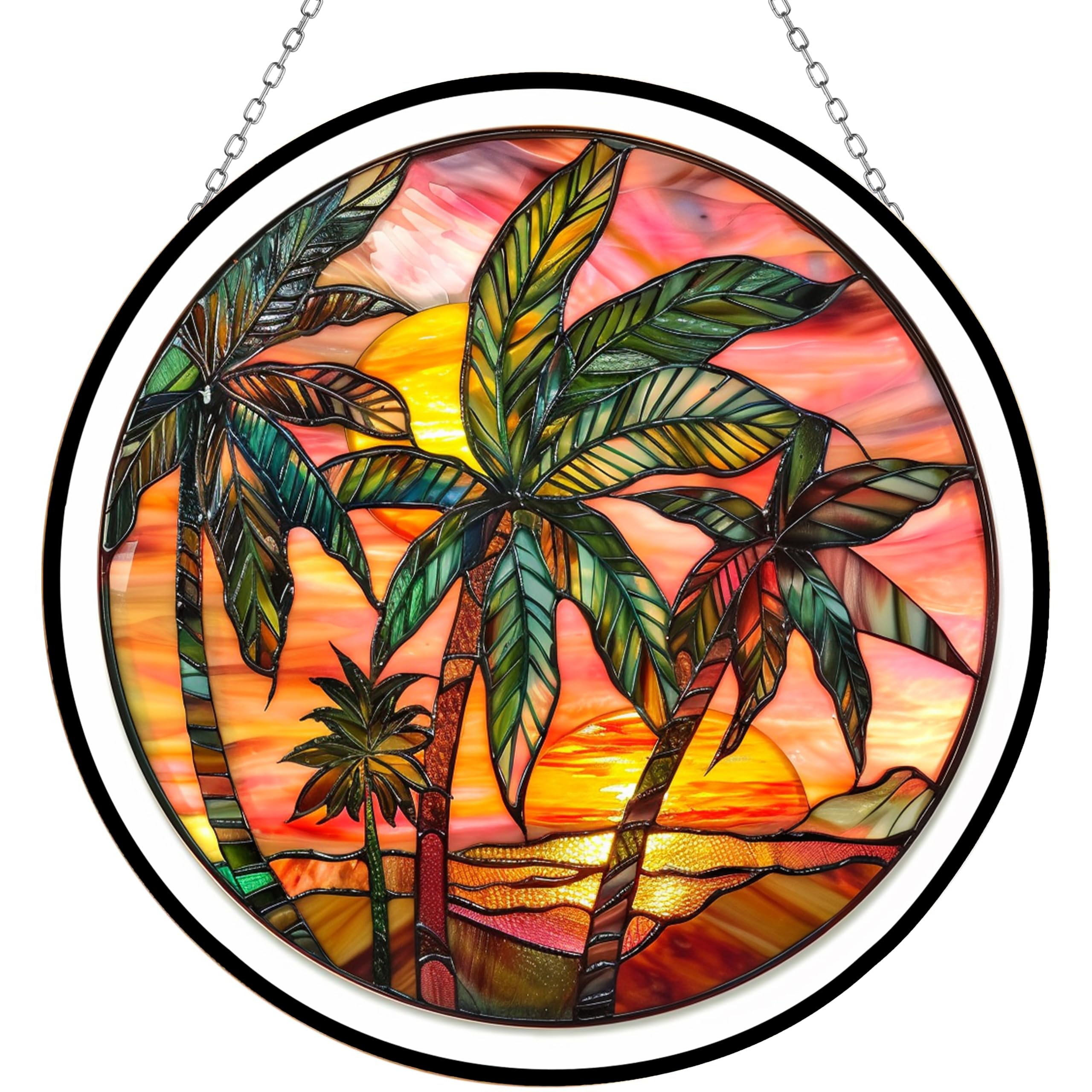 365CUSGIFTS Customized Palm Tree Stained Glass Window Hanging Sun Catcher Halloween Haning Ornament Decoration Christmas Birthday Gifts for Lover Friends Mother Day