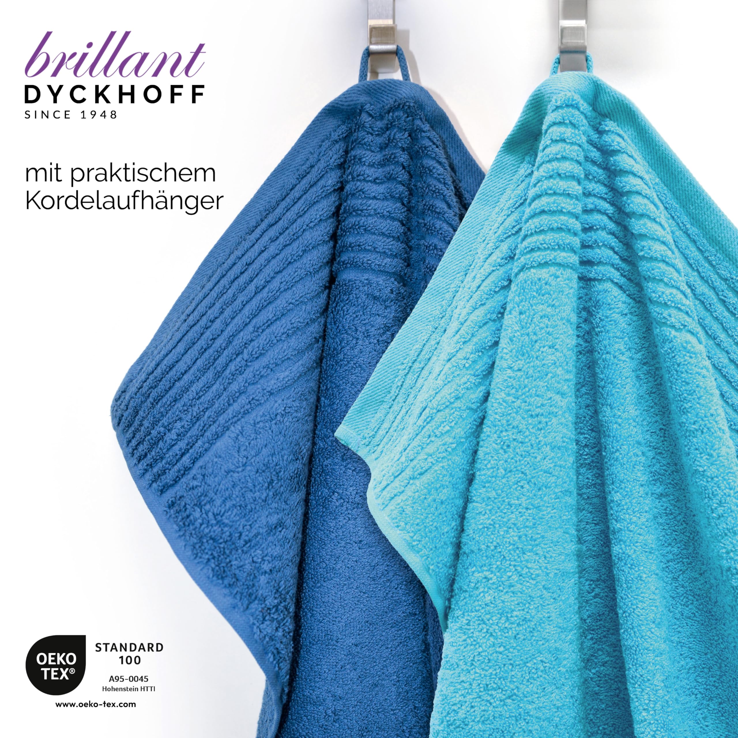 Dyckhoff Handtuchset "Brillant", 2 Badetücher / Duschtücher 70 x 140 cm und 4 Handtücher 50 x 100 cm, 6-teilig, blau / türkis