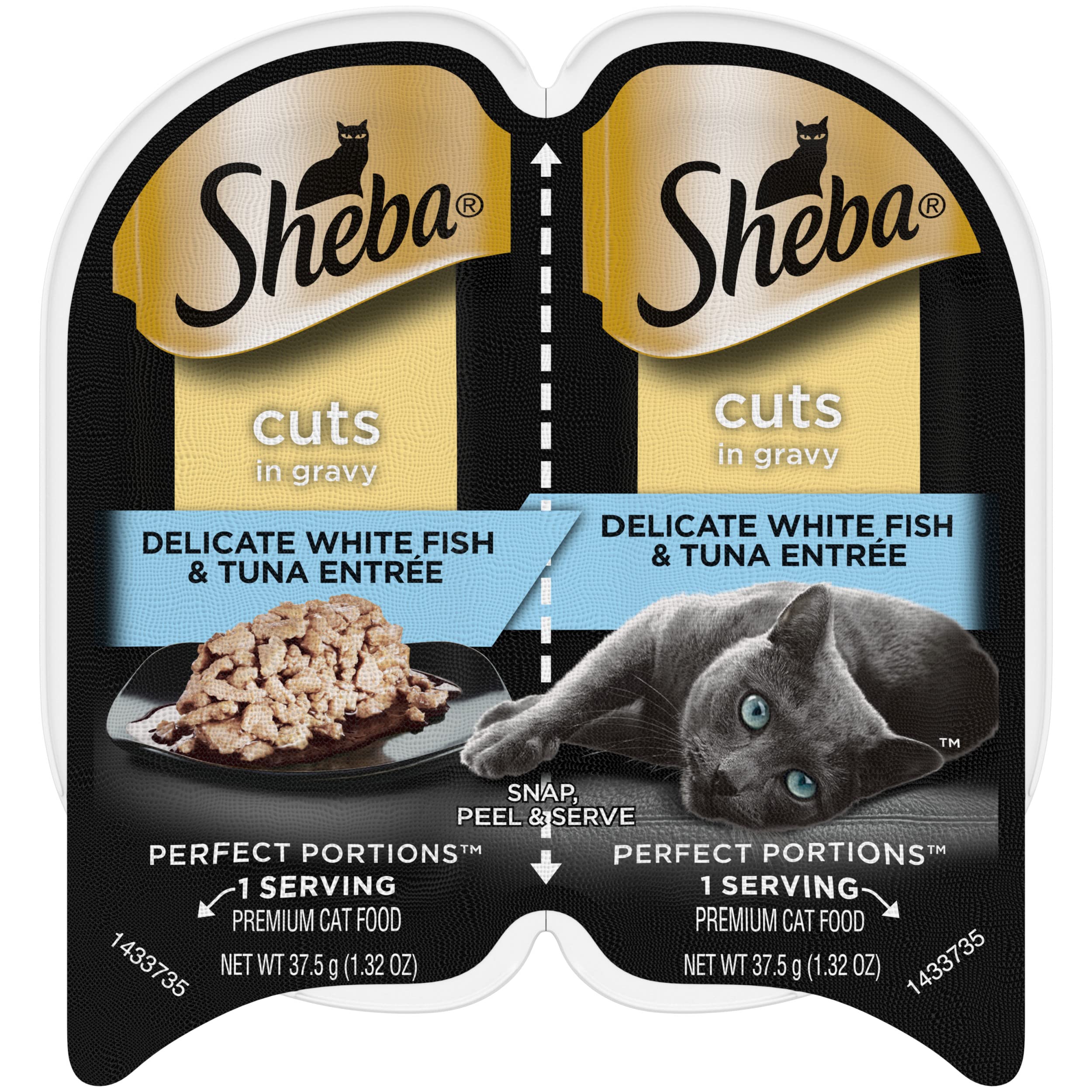 SHEBA PERFECT PORTIONS Paté Adult Wet Cat Food Trays (24 Count, 48 Servings), Tender Whitefish and Tuna Entrée, Easy Peel Twin-Pack Trays