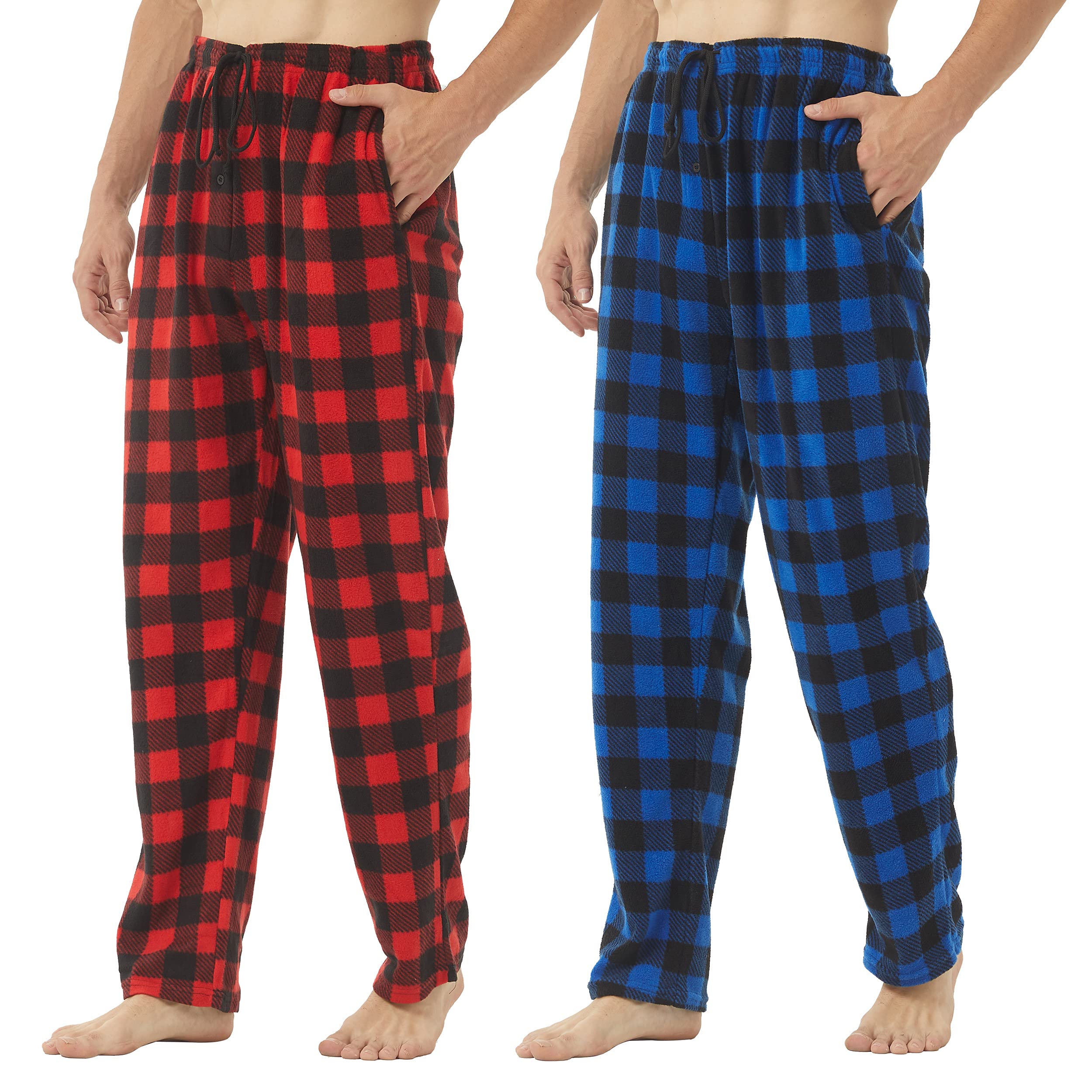 YUSHOW Mens Pyjamas Bottoms 2 Pack Fleece Checked Lounge Pants with Pockets Loungewear Pjs Trousers