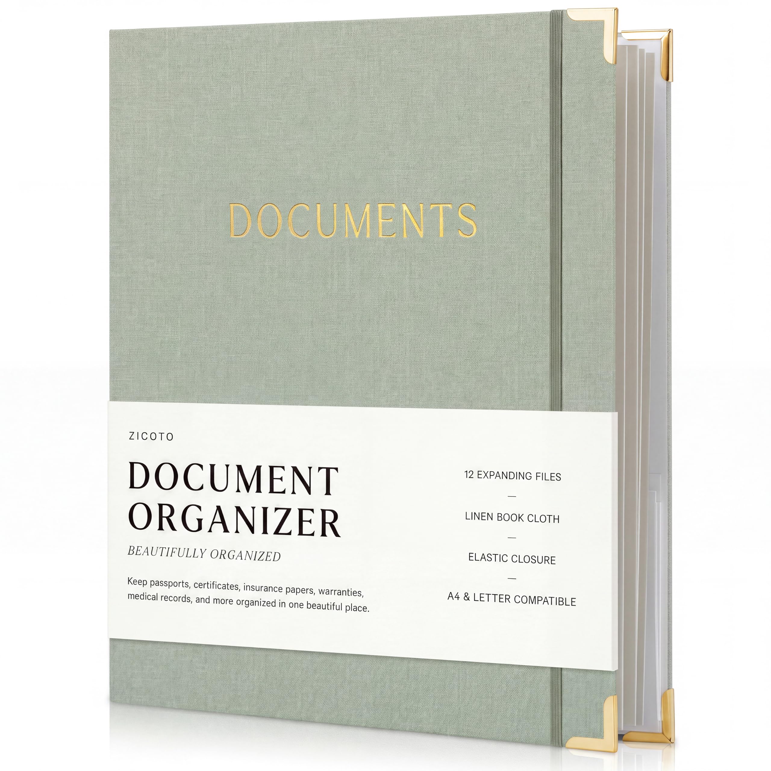 Important Document Organizer Set with Folders - Complete Linen Ring Binder