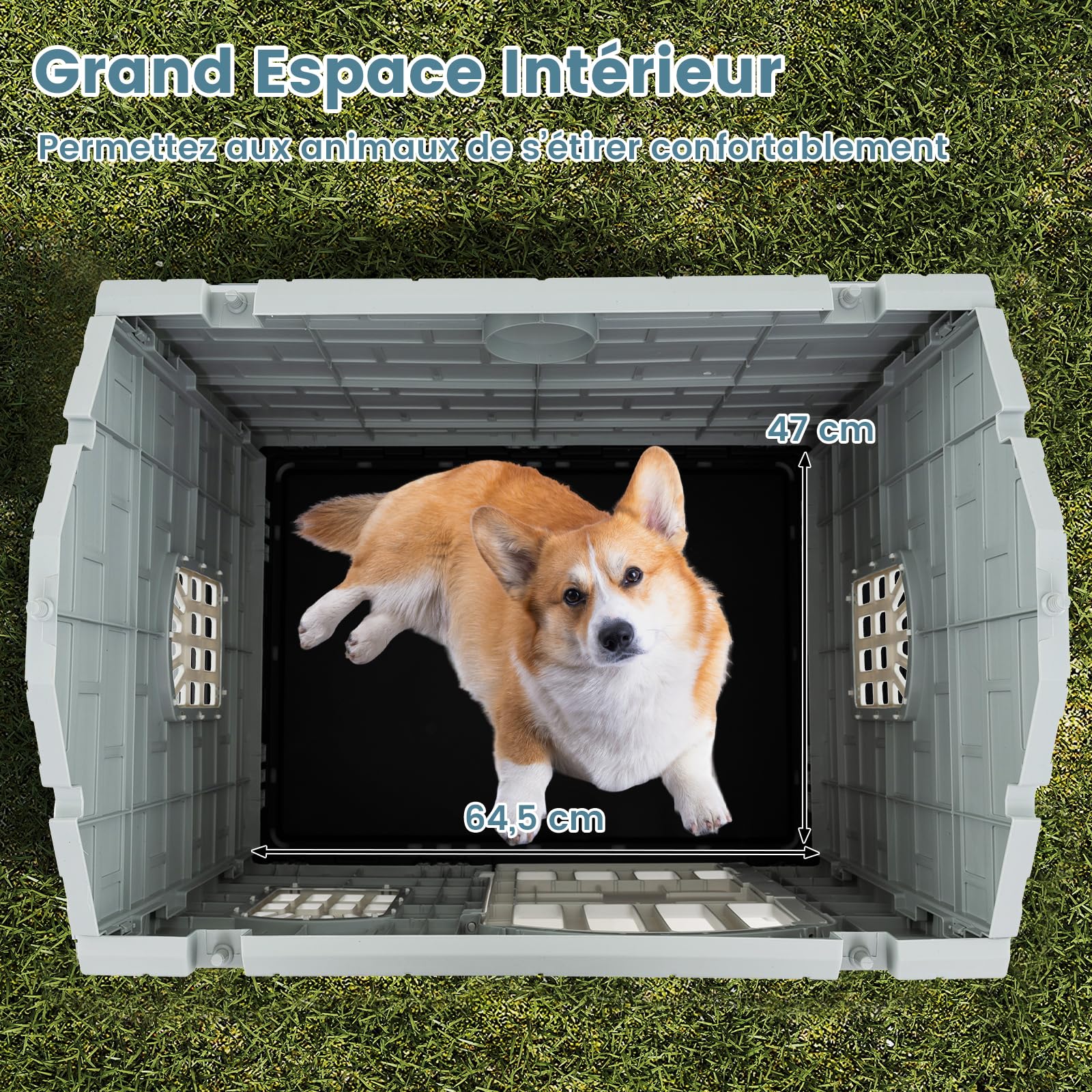 GYMAX Niche pour Chien en Plastique Imperméable, 75x58x65cm, Vert