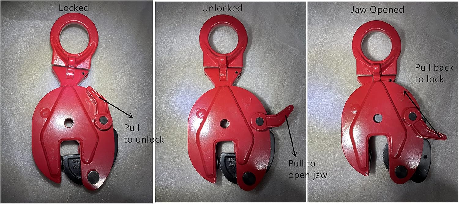 Vertical Plate Clamp - Heavy Duty Durable Lifting Clamp with Lock Handle 2200-6600 lb Working Load Limit (WLL) (4400lb 2Ton)