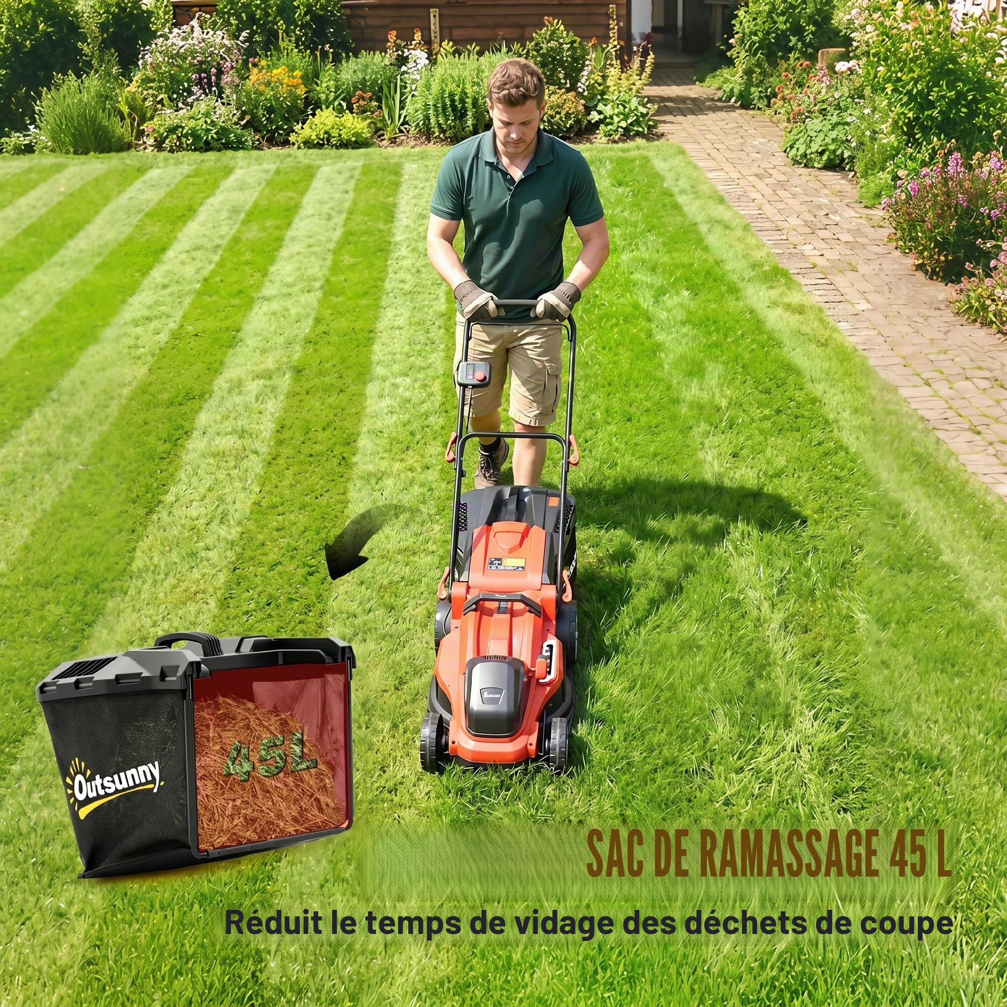Outsunny Tondeuse électrique 800W 40cm Largeur de Coupe avec Sac 45L