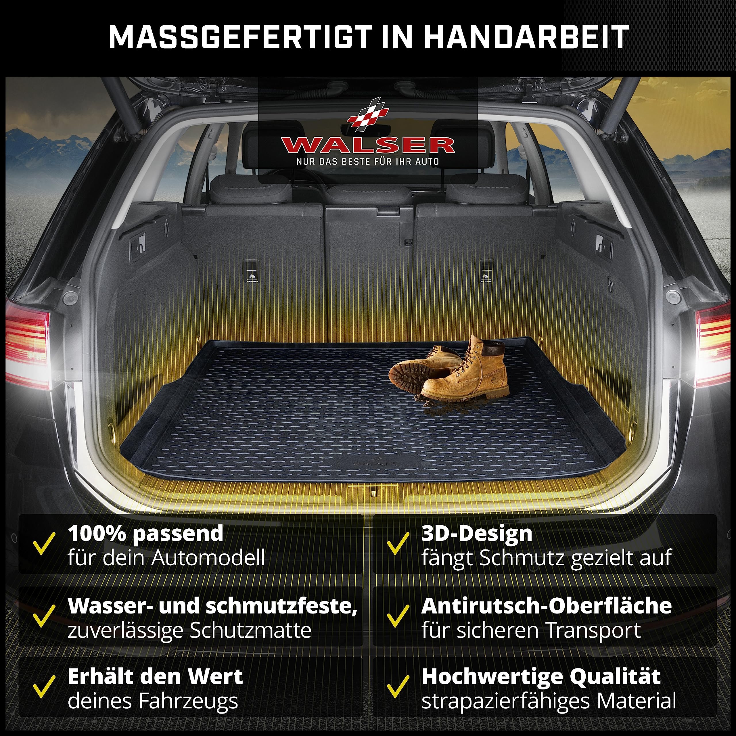WALSER XTR mata do bagażnika kompatybilna z VW Golf 7 (5G1, BQ1, BE1, BE2) 2012-2021, w 100% dopasowana mata antypoślizgowa, gumowa mata do samochodu, mata ochronna do bagażnika, gumowe maty