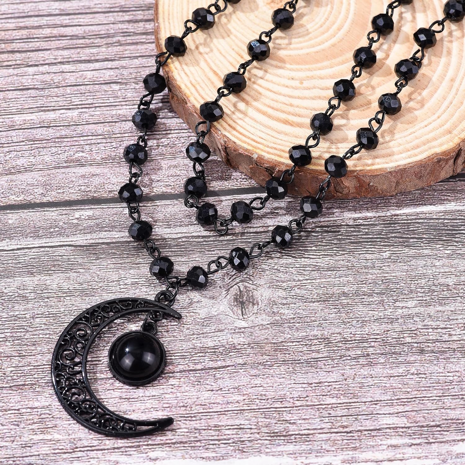 Gothic Moon Necklace Black Pendant Layered Moon Choker Halloween Jewelry for Women - Image 4