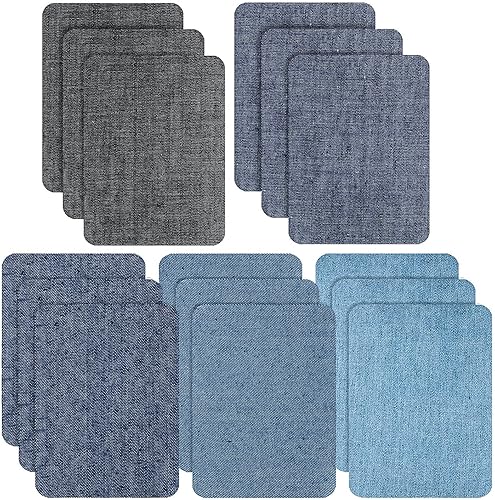 Boao Iron on Patches Iron on Denim Patches Repair Kit for Clothes, Jeans, Jackets, Large Size, 4.9 Inch, Denim Cloth(15 Pieces)