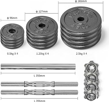 PROIRON 20kg/30kg Adjustable Dumbbells Weights set for Men Women, Cast Iron Dumbell Barbells set, Strength Training Equipment Home Gym Fitness, Hand Weights, Free Weights Bar Bell for Weight Lifting