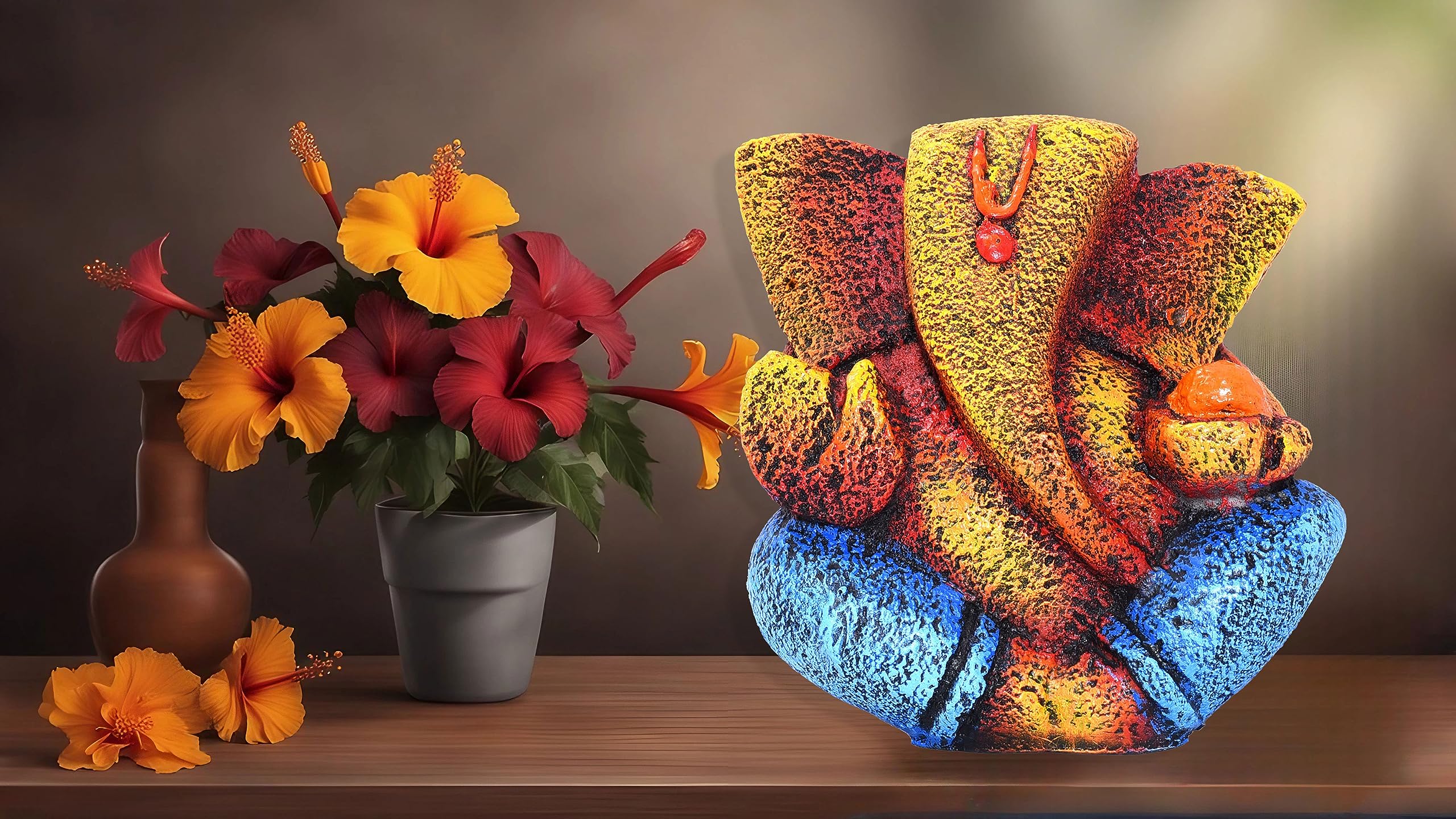 Ganesha Idol Shree Gajanand Ganpati Murti 6 inch Vinayak Poly Fibre Resin Statue for Home Temple, Living Room Decor, Office Desk, Festival Gifts (Orange) — photo — 9 of 9
