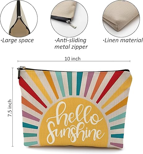 Miniatura 5 de OHSUL Hello Sunshine - Bolsa de maquillaje inspiradora, bolsa de cosméticos con rayos del sol, bolsa de viaje, bolsa de maquillaje de viaje bohemia,