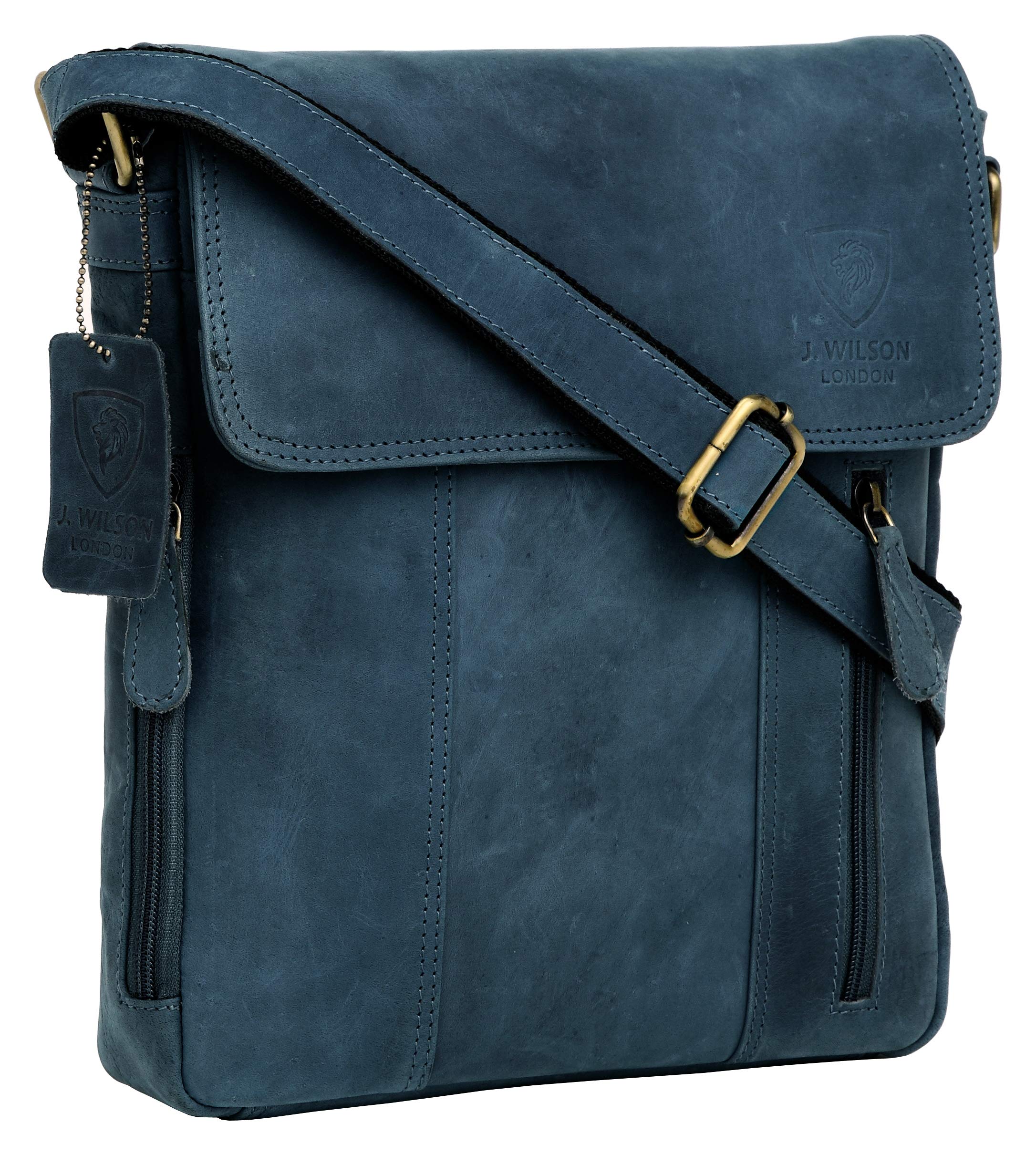 J. Wilson London 100% Pure Genuine Real Vintage Hunter Leather Handmade Mens Women Leather Flapover Everyday Crossover Shoulder Work iPad Messenger Bag