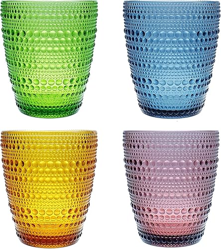 Vasos para beber, juego de 4 vasos de vidrio de colores de 10 onzas para agua, jugo, leche