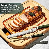 Vista 4 de HexClad Hybrid Beechwood Carving and Cutting Board with Stainless Steel Drip Tray, Carrying Handle, and Juice Trenches, Double-Sided