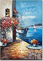 Alenoss Handmade 28x40 Inch 3D Mediterranean Landscape Painting - Framed Canvas Wall Art, Texture Home Decor