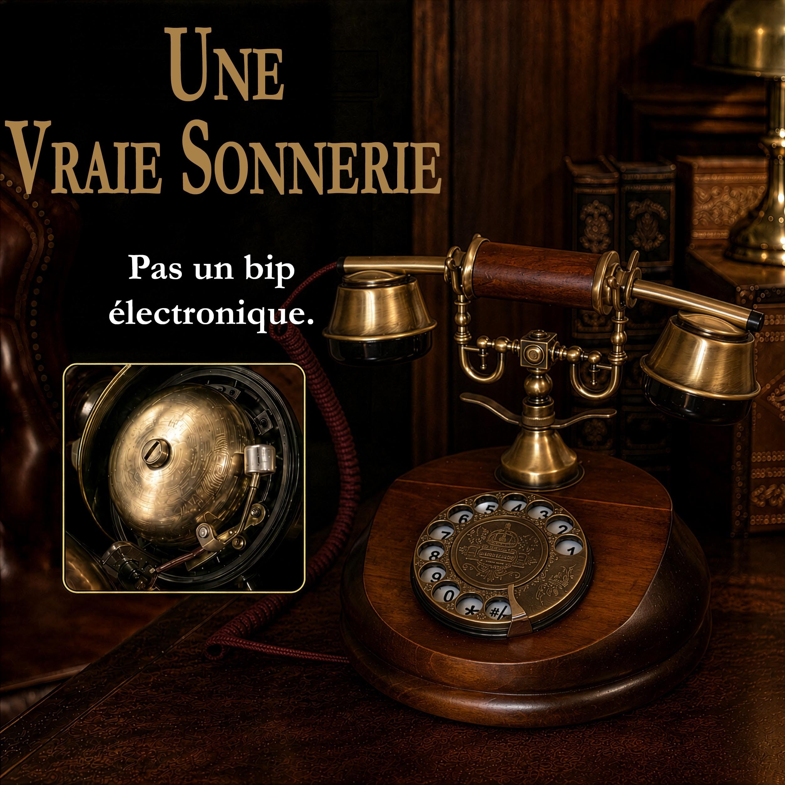 Opis Technology 1921 Cable Modèle A — Téléphone Fixe Vintage en Bois, Téléphone Rétro Filaire avec Cadran Rotatif et Cloche en Métal (sans Bluetooth)