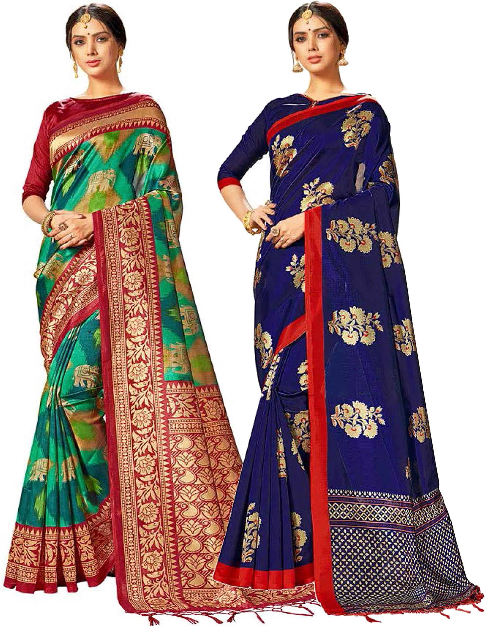 Elina fashionPack of Two Sarees for Women Mysore Art Silk Printed Indian Wedding Saree | Diwali Gift Sari