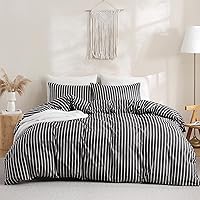 Vista 3 de TOCOMOA Juego de funda de edredón a rayas 100% algodón natural suave cómodo transpirable 3 piezas patrón estampado en blanco y negro funda