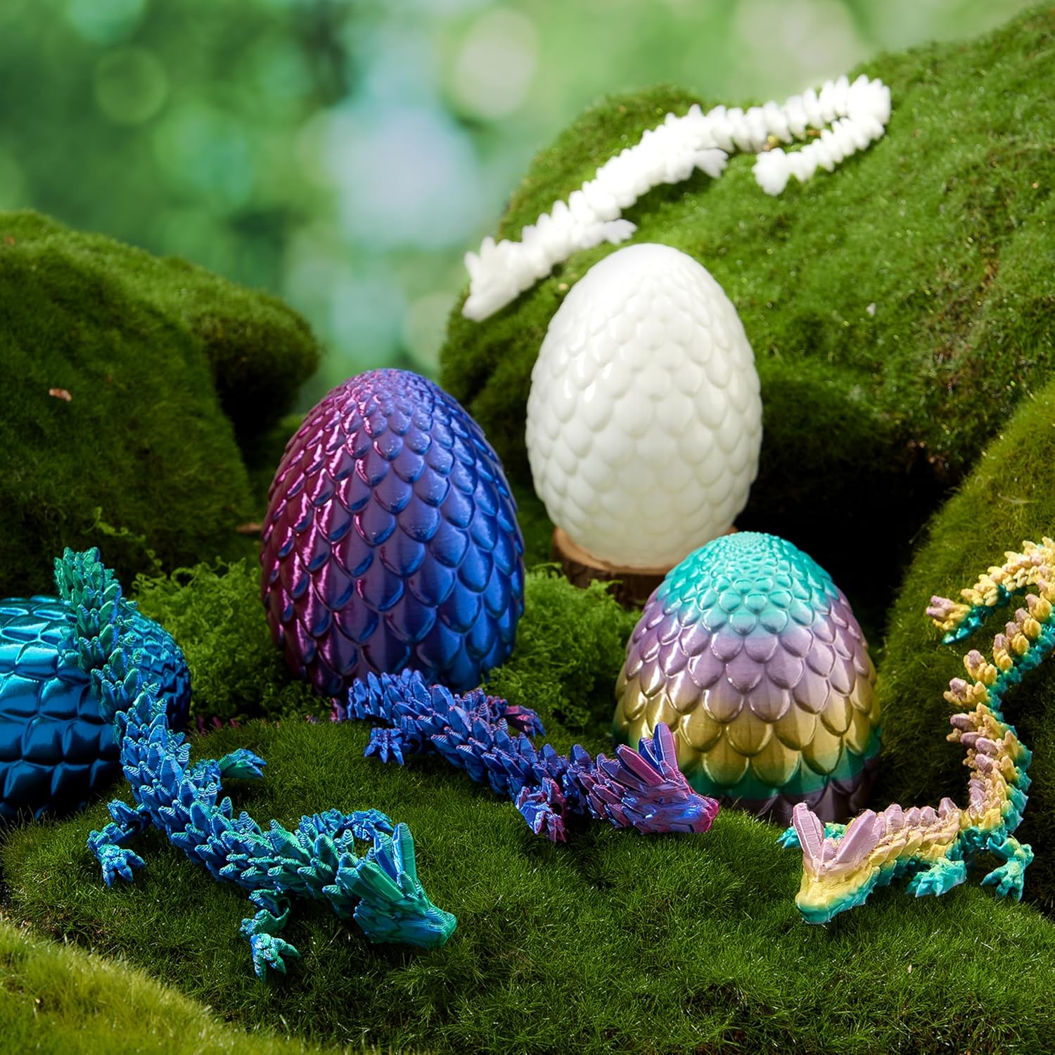 JOYIN 4 Pcs 3D Printed Dragon Eggs with Laser Dragon, Cool Articulated Toys for Kids Christmas Stuffers Party Favors, Fidget Toy Classroom Prize Gifts for Boys Teen Girls (Purple+Blue+Rainbow+Glow)