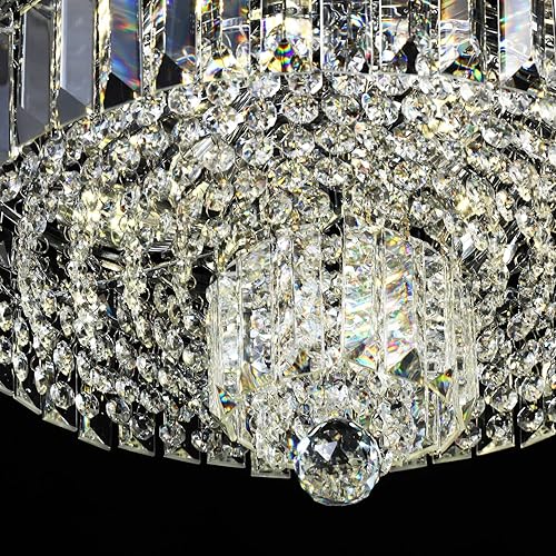 Miniatura 5 de YOVINO Candelabros de cristal de montaje empotrado, 6 luces, lámpara redonda moderna K9 cerca del techo para comedor, dormitorio, entrada, pasillo,