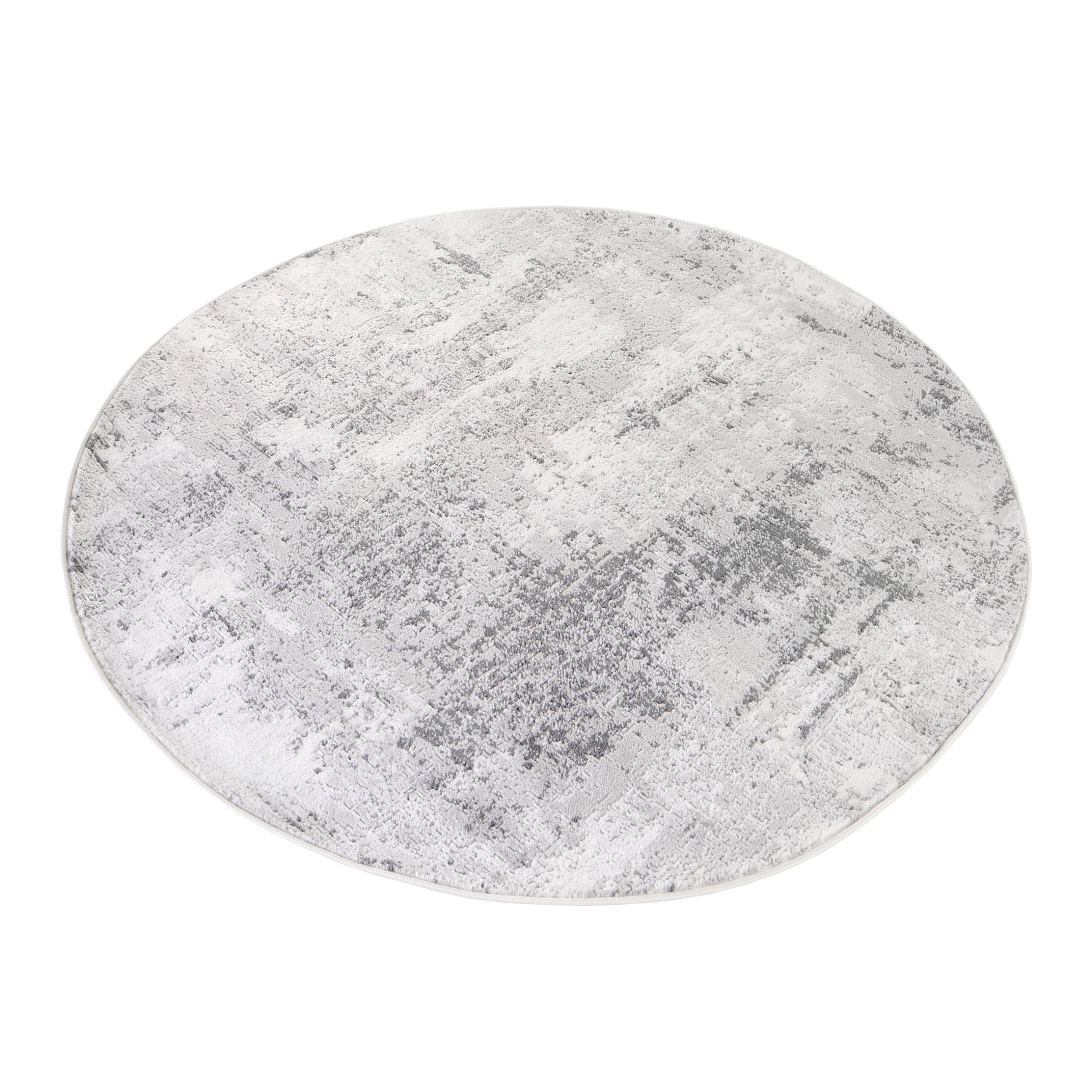 TAPISO Sky Rond Tapis Poils Courts Vintage Gris Clair Crème Moucheté Rayures Tapis Salon Chambre Aspect 3D Oeko-TEX Résistant 240 x 240 cm