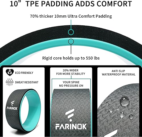 Miniatura 3 de Rueda de yoga para aliviar el dolor de espalda, rueda de rodillo de espalda con cojín extra, espuma más ancha y gruesa, estira y fortalece los