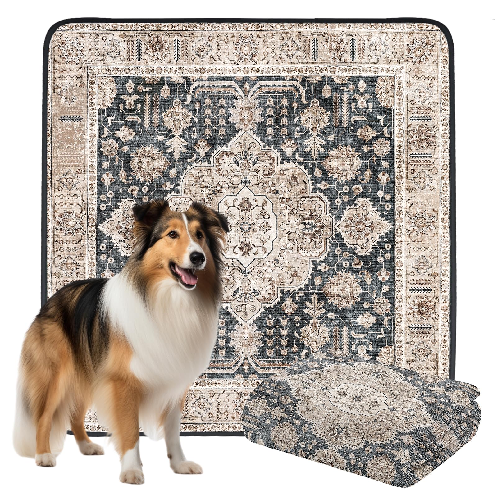 DogcatorThicken Washable Pee Pads for Dogs, Boho Waterproof Reusable Puppy Pads, Urine Leakproof Dog Pads, Non-Slip Potty Pads for Doggie, Doggy, Cat Litter Mat 72"x72" 1 Pack Dark Navy