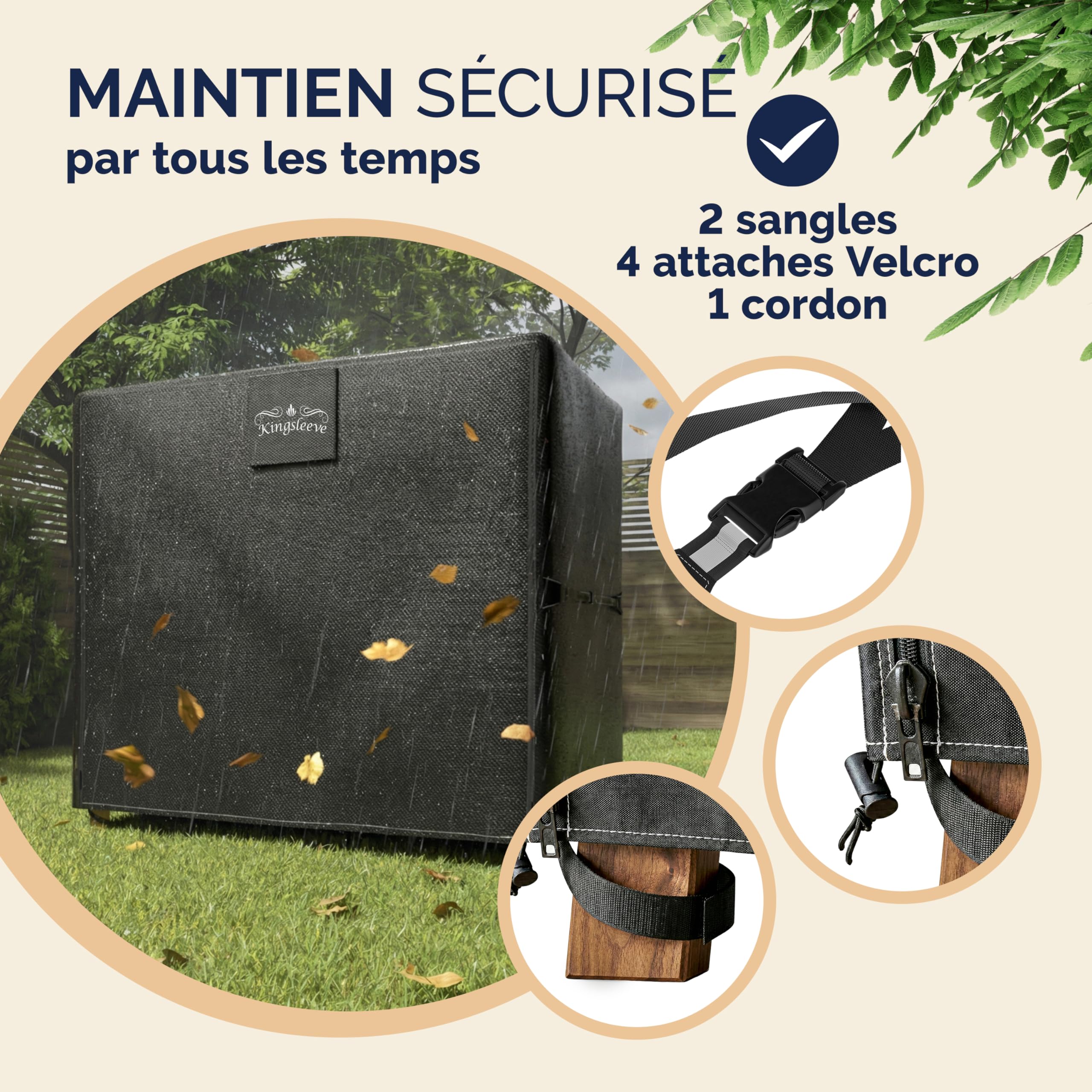 Kingsleeve® Housse de Balancelle de Jardin 2-3 Places en Tissu Oxford - Bâche de Protection Imperméable en Polyester Haute Qualité, Anti-Gel, Anti-UV, 175 x 125 x 160 cm