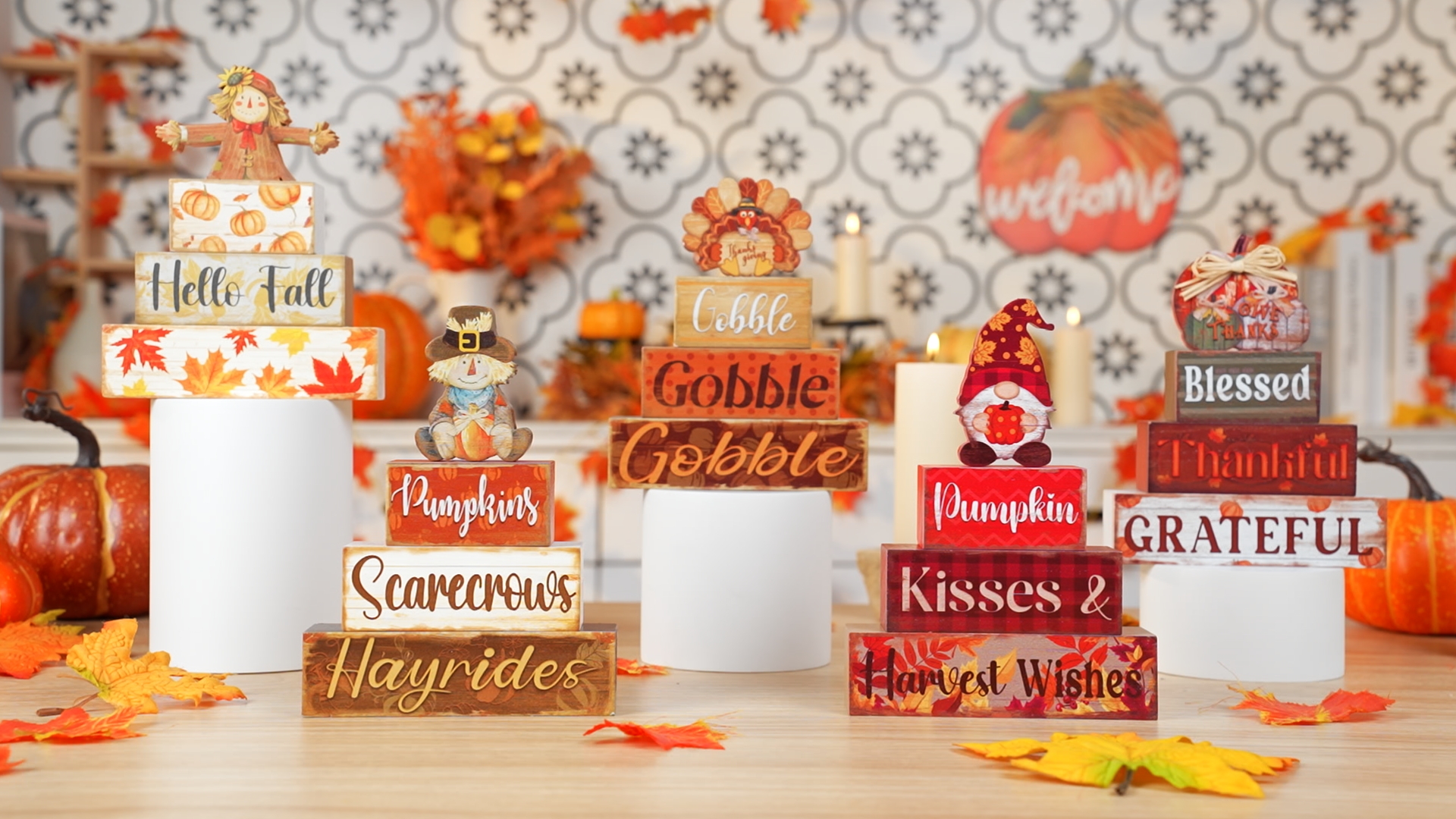 Happy Fall Y'all Wooden Block Sign - Autumn Pumpkin Coffee Football Decor For Shelf, Table, Or Wall - View #7