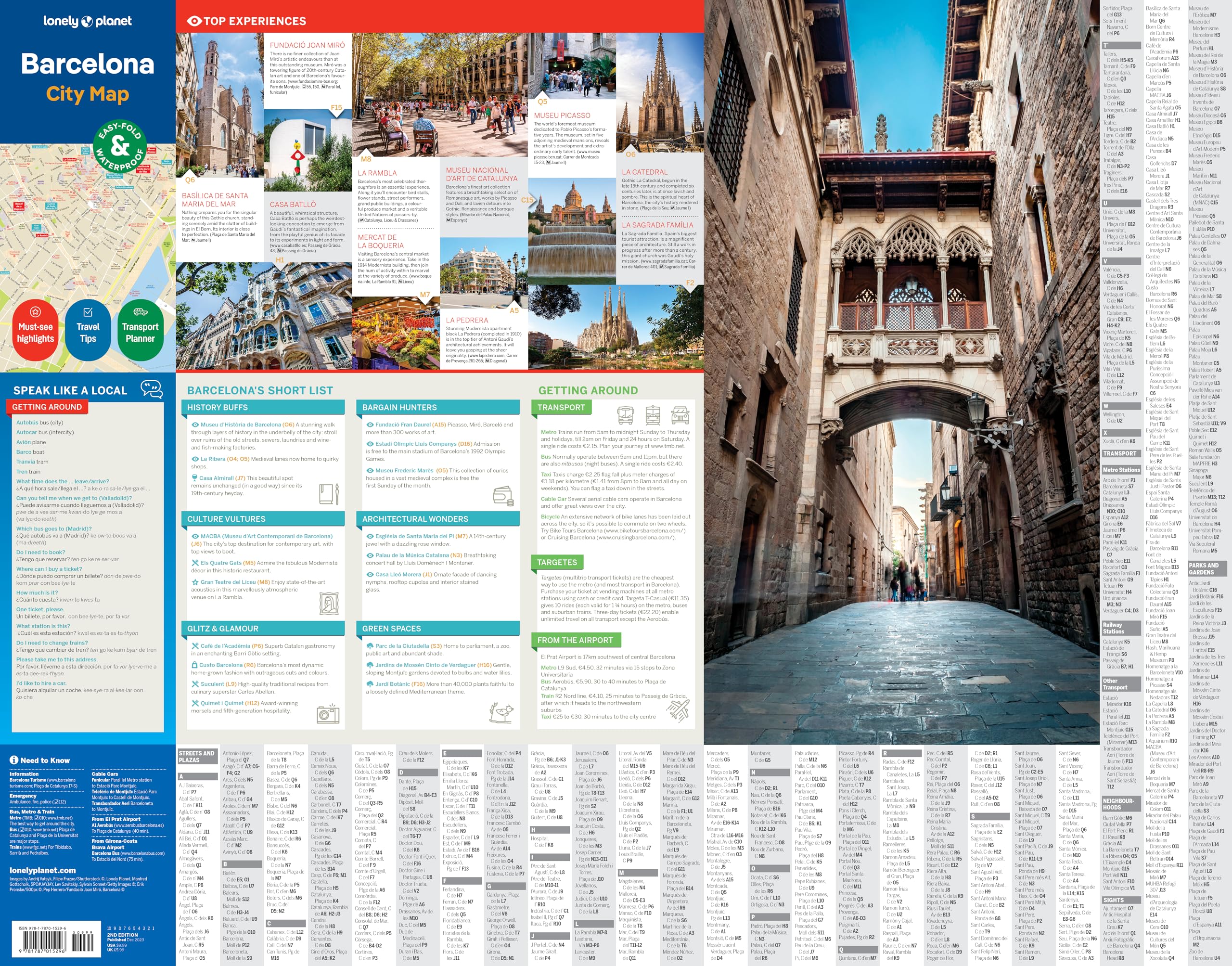 Lonely Planet Barcelona City Map Durable Waterproof Easy-Fold Planning Map Attractions Walking Tours